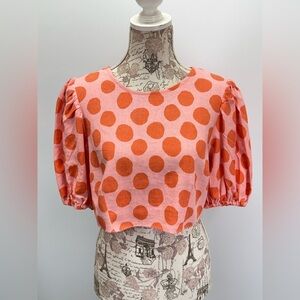 WHOWHATWEAR Pink and Orange Polka Dot Crop Top size S